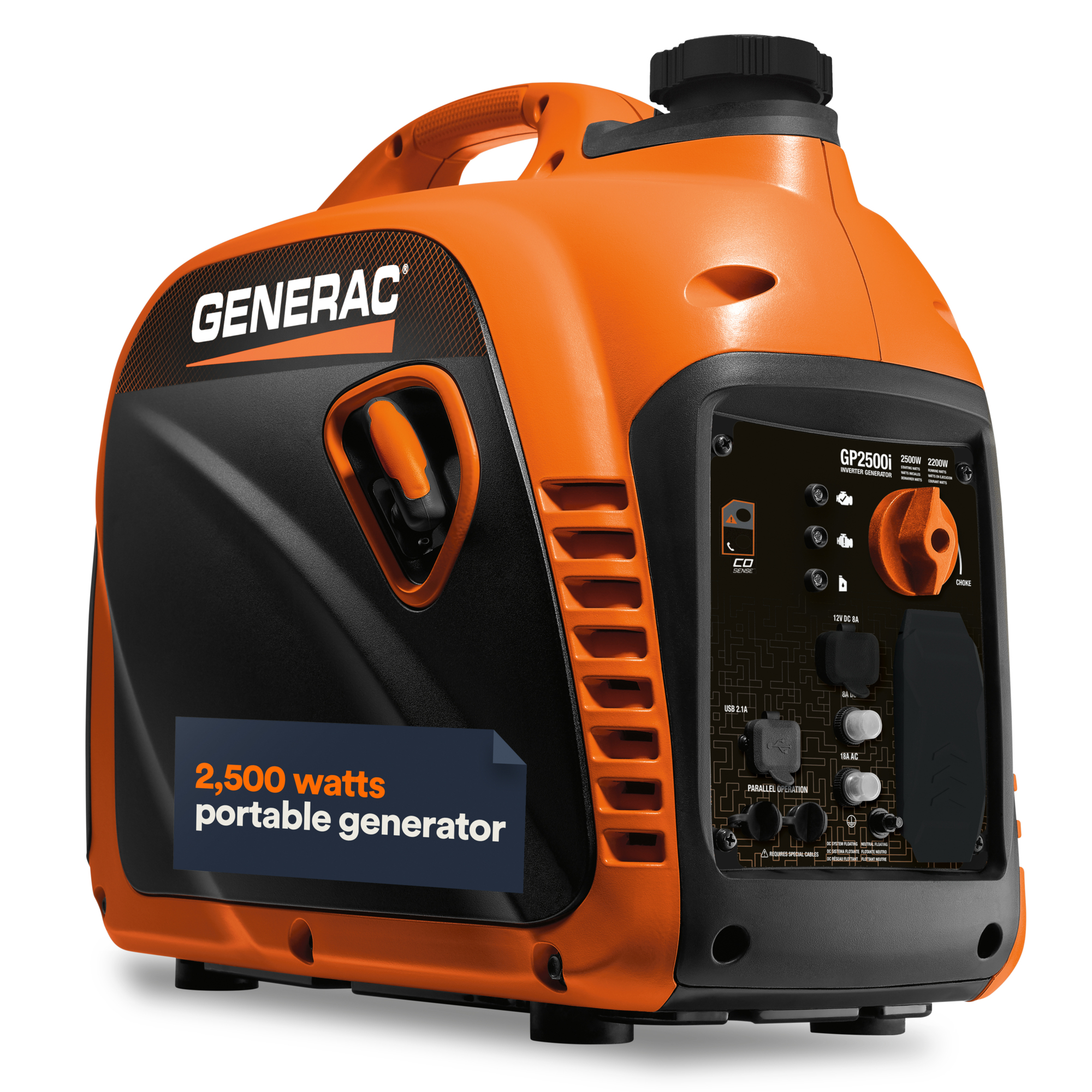 Generac 8251 GP2500i 2500 / 2200 Watt Gas Powered Portable Inverter Generator w/ COSense, Recoil Start, 49ST